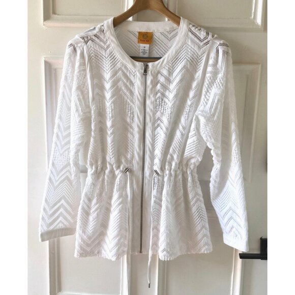 Ruby Rd White Lace Zip Jacket Size Medium Cardigan Ethereal Coastal Timeless - Picture 11 of 12